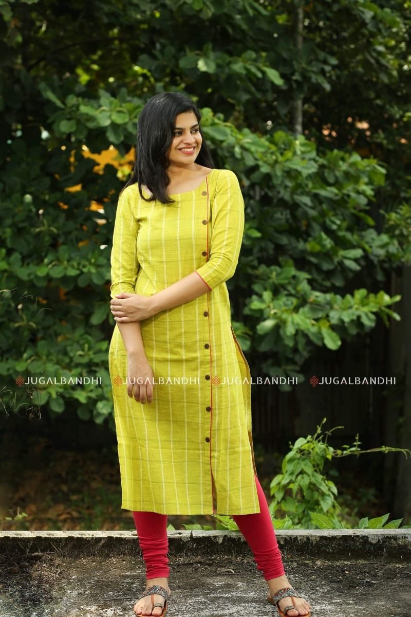 yellow kurti with front buttons