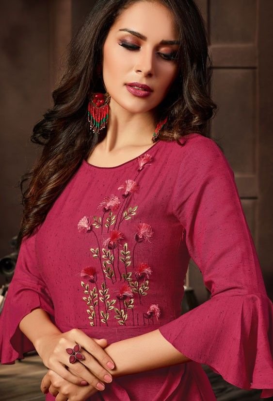 red kurti design with bell sleeve