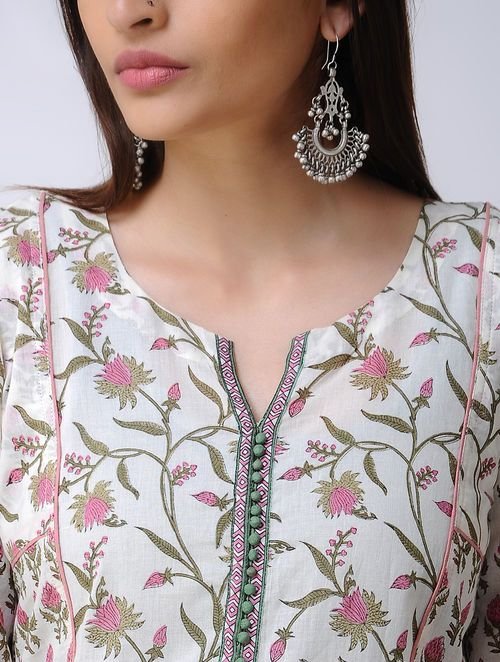 floral print v-neck kurti design