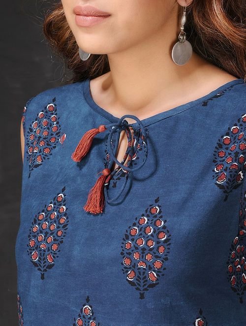 blue cotton kurti design