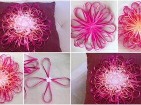 Ribbon Flower Embellished Napkin Pillow