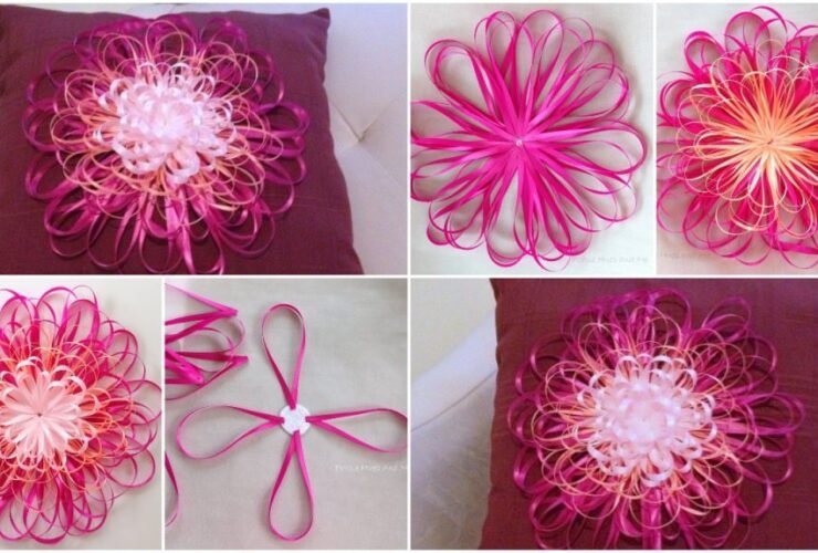 Ribbon Flower Embellished Napkin Pillow