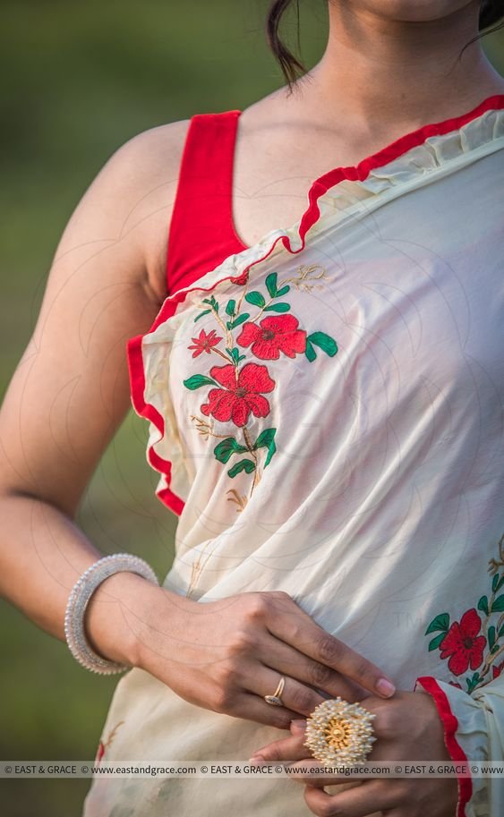 red sleeveless saree blouse