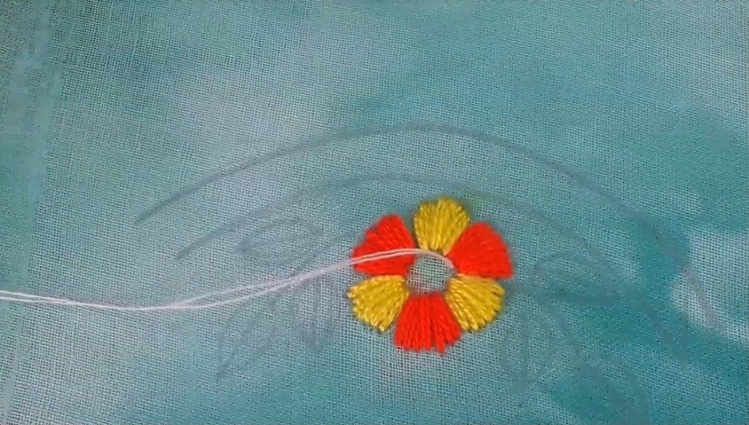 stitching at the center of the flower