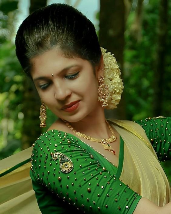 bridal green blouse with golden beads work