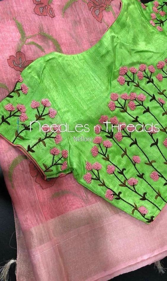 green blouse with beautiful embroidery work