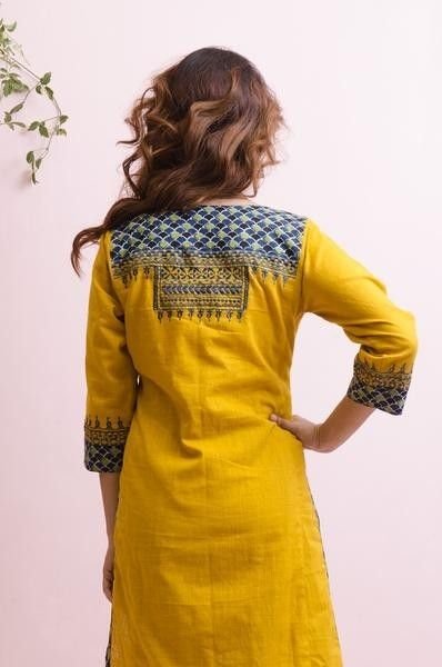 yellow cotton kurti design