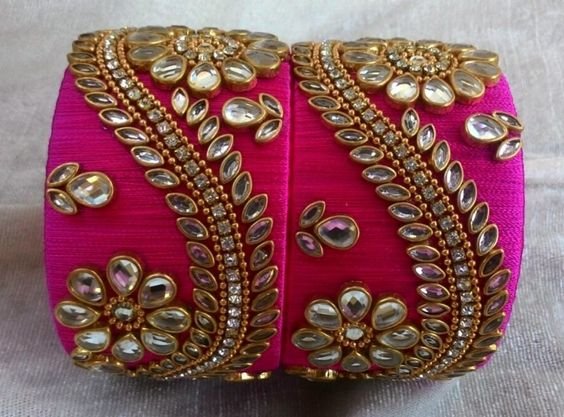 heavy pink Silk Thread Bangles