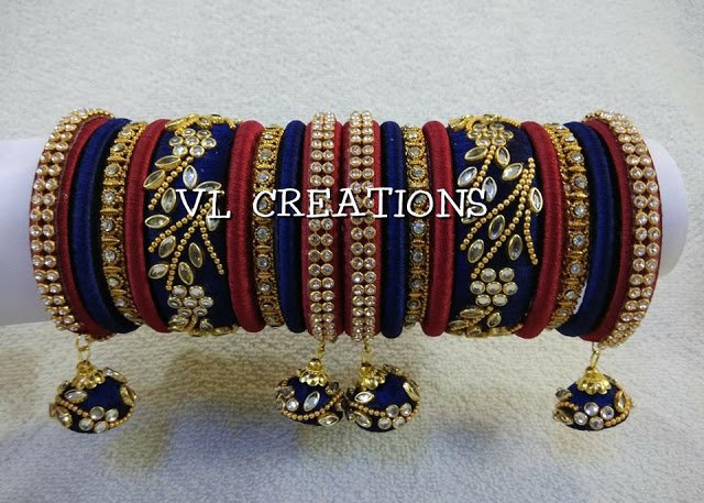 blue red combination Silk Thread Bangles