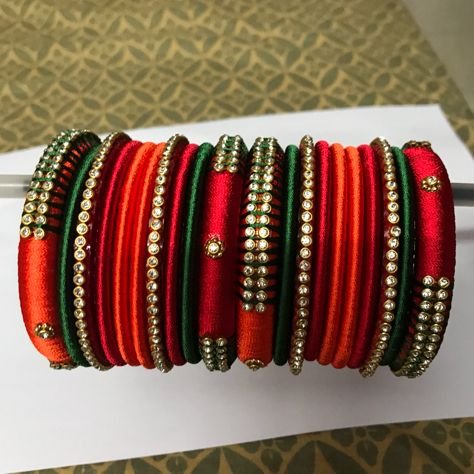 red,orange and green Silk Thread Bangles