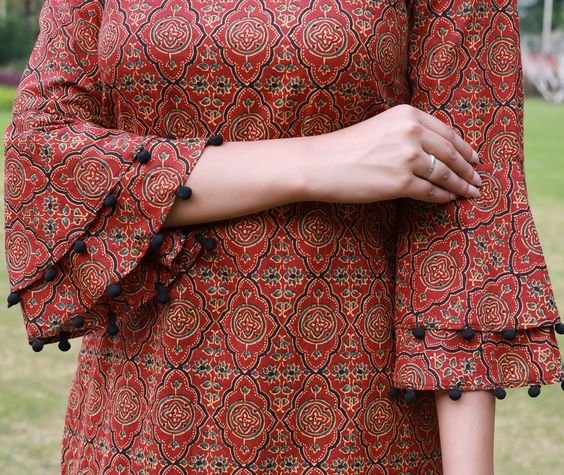 cotton kurti with two layered bell sleeve