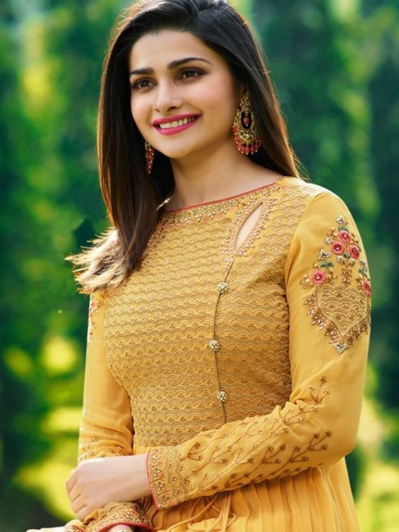 yellow boat neck kurti design