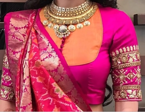 pink silk saree blouse