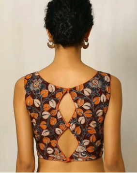 kalamkari blouse with diamond cutting