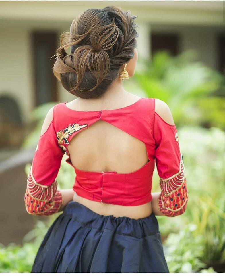 red elbow sleeve blouse design