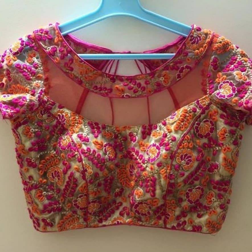 princess cut blouse with floral design