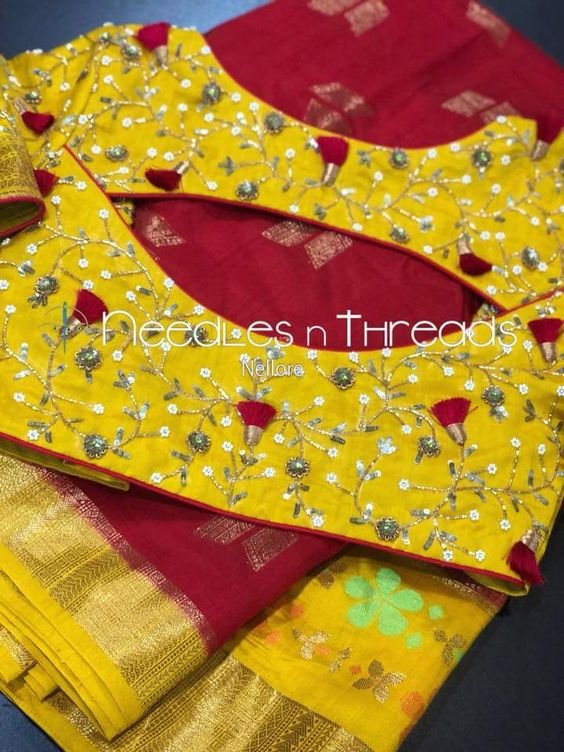 worked yellow blouse design