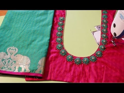 Hand Embroidery Neck Design for Silk Saree Blouse1