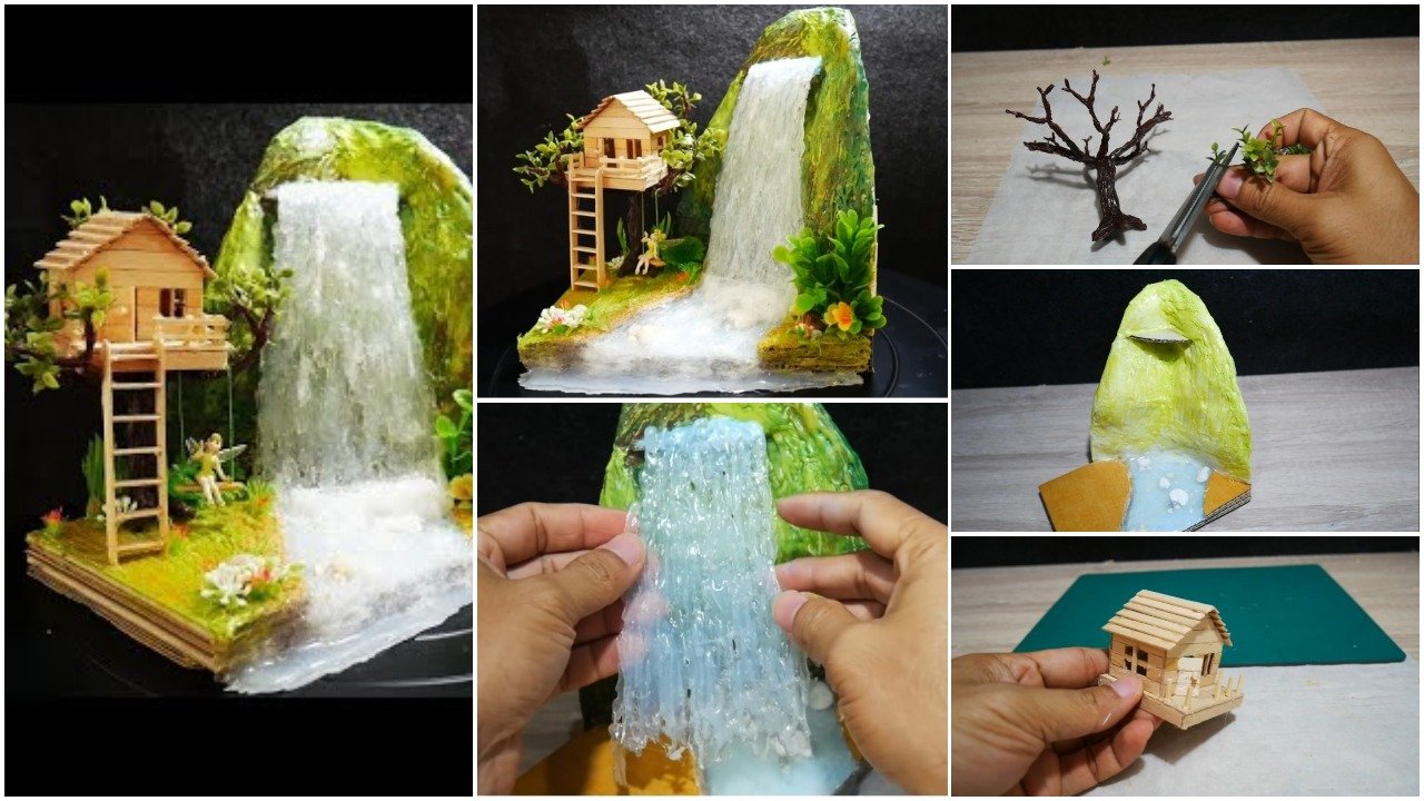 Hot Glue Waterfall Mini House
