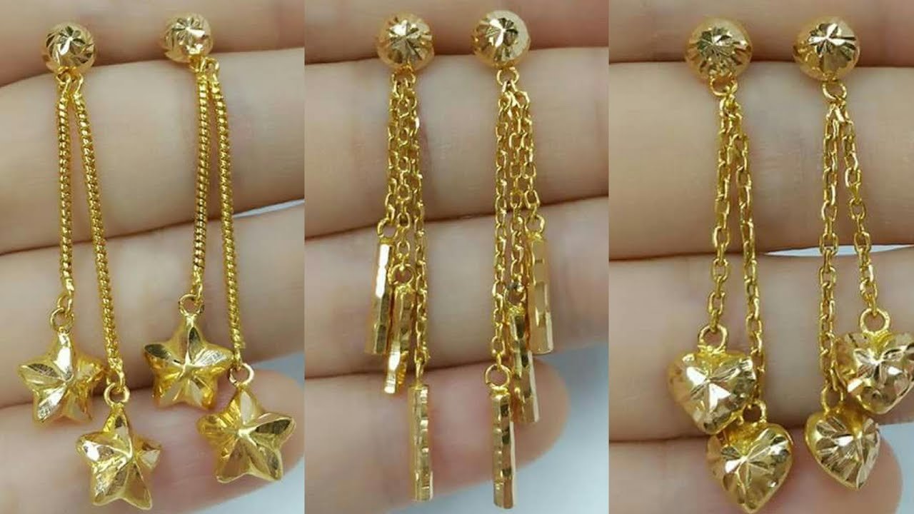 Light Weight Gold Dangling Earrings Designs3