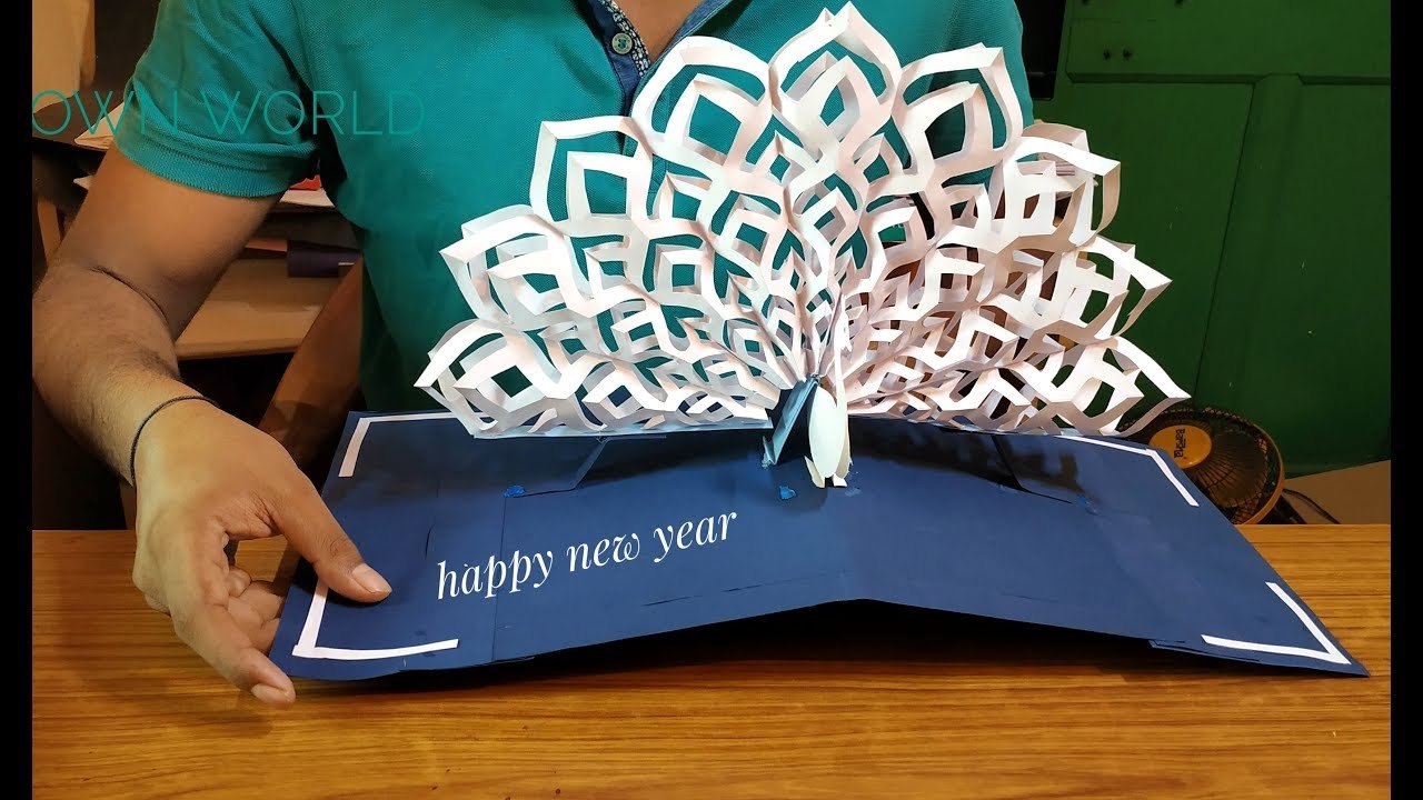 How to Make New Year Peacock Pop up Card2