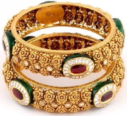Red & Green Enameled Daily Wear Gold Bangles