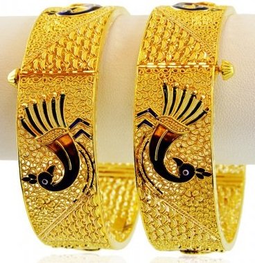 Stone Studded Mayur Peacock Gold Bangle