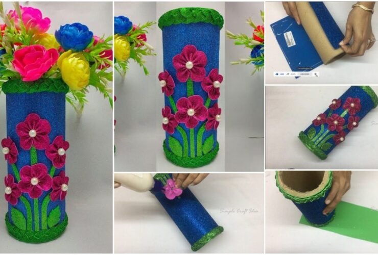 How to make Flower Vase with Glitter Paper t1