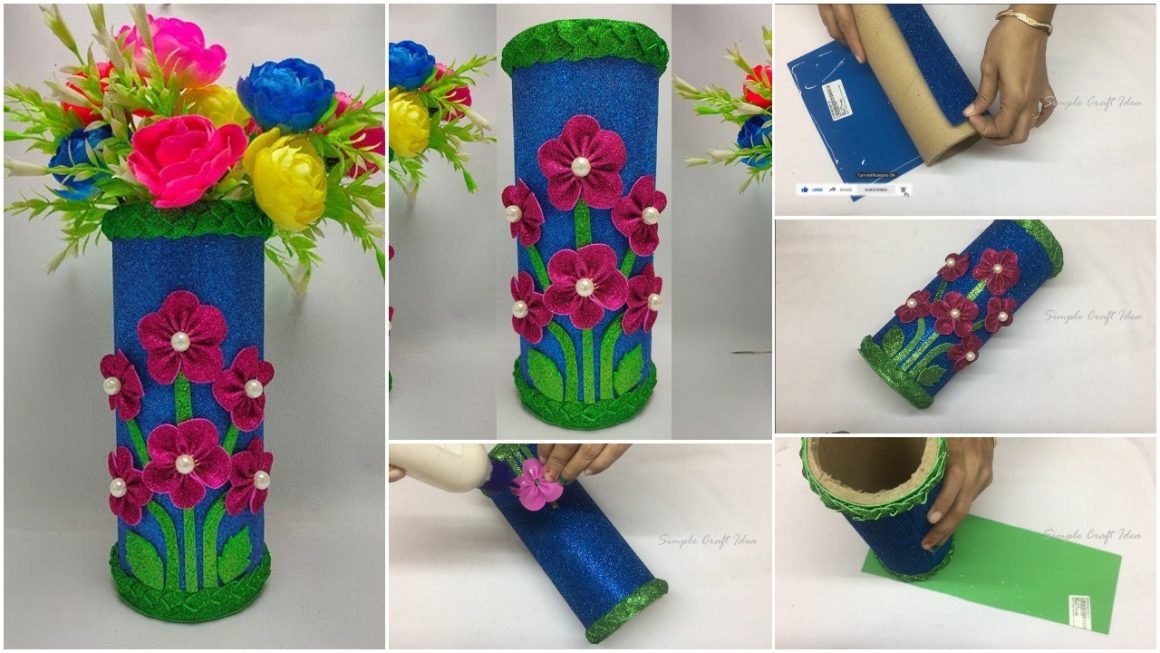 How to make Flower Vase with Glitter Paper t1