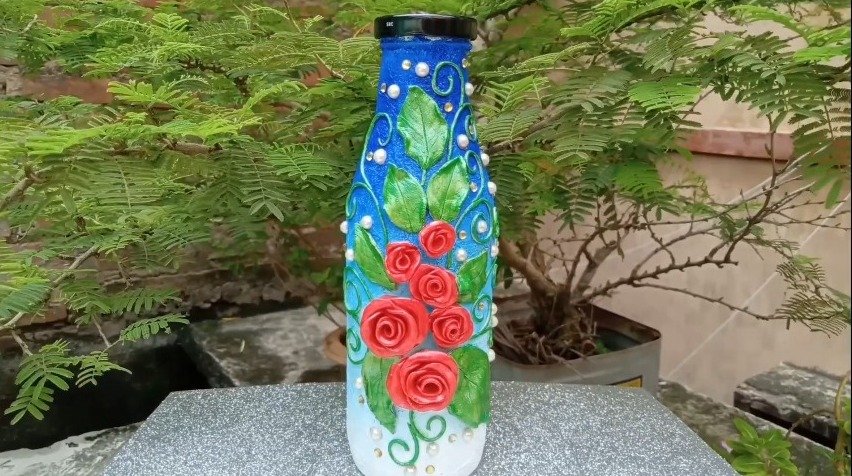 Waste Glass Bottle Decoration with Shilpkar Clay 23