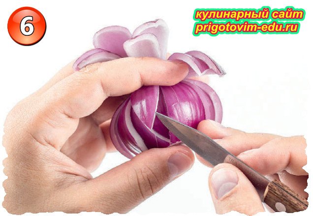 Cut a Lotus Flower from Red Onions 8