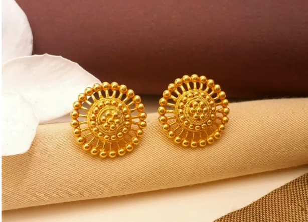 Pretty Pure Gold Stud Earrings designs for Daily Wear 1