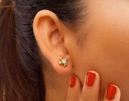 Pretty Pure Gold Stud Earrings designs for Daily Wear 13