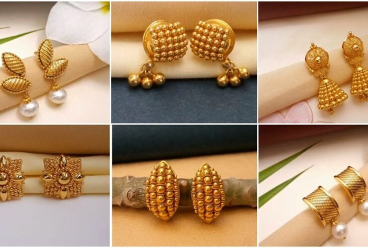 Pretty Pure Gold Stud Earrings designs for Daily Wear a1