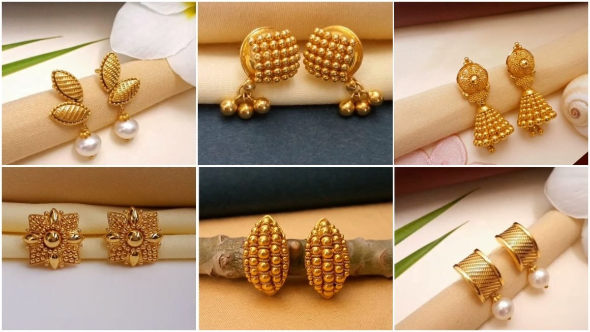 Pretty Pure Gold Stud Earrings designs for Daily Wear a1