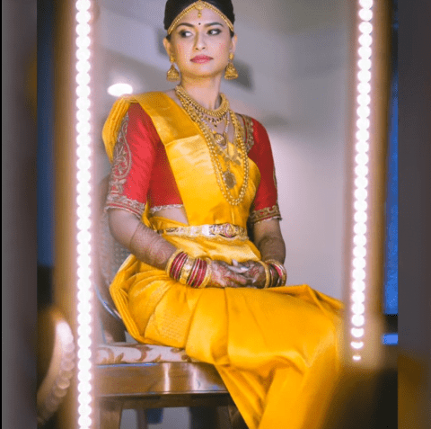 Yellow Silk Saree with Contrast Blouse Collection 13