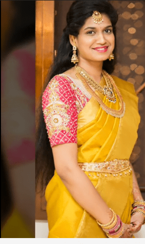Yellow Silk Saree with Contrast Blouse Collection 14