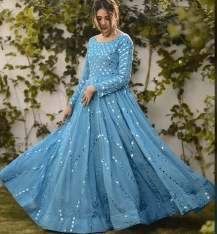 Glam Mirror Work Long Frock Designs for Wedding Season 2