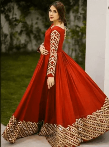 Glam Mirror Work Long Frock Designs for Wedding Season 3