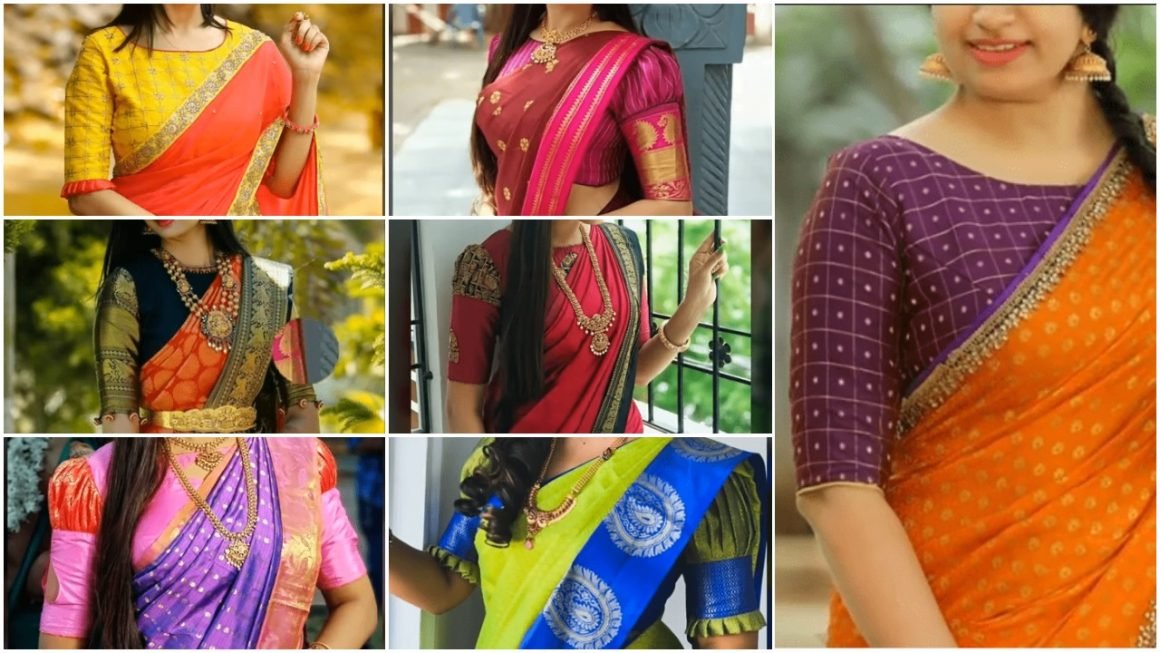 Traditional Elbow Length Sleeve Blouse Designs a1