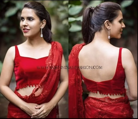 Red Blouse Neck Designs Ideas 4