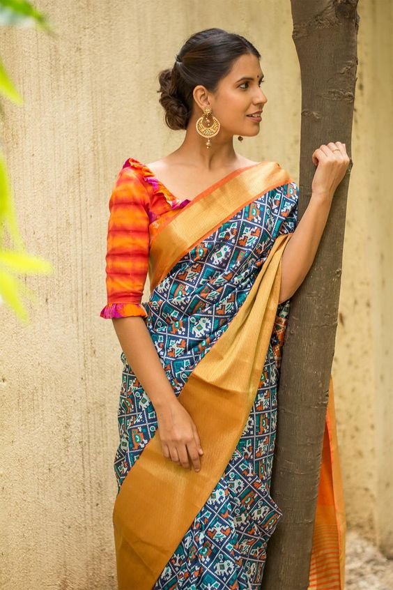 Orange Blouse Designs for Sarees 9