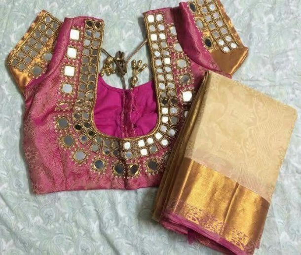 mirror work saree blouse designs 5