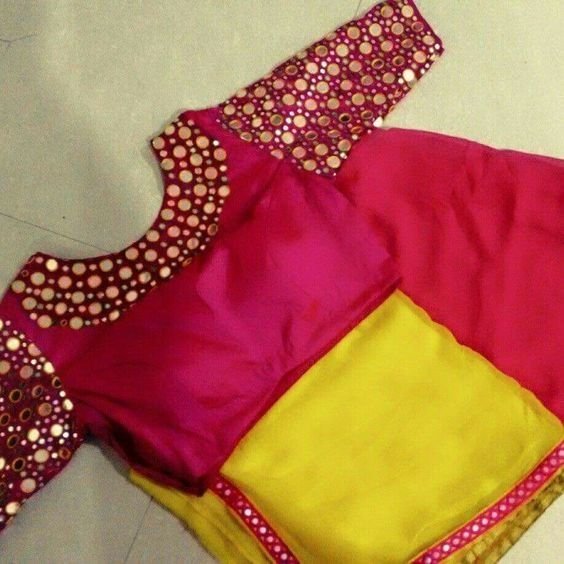 mirror work saree blouse designs 7