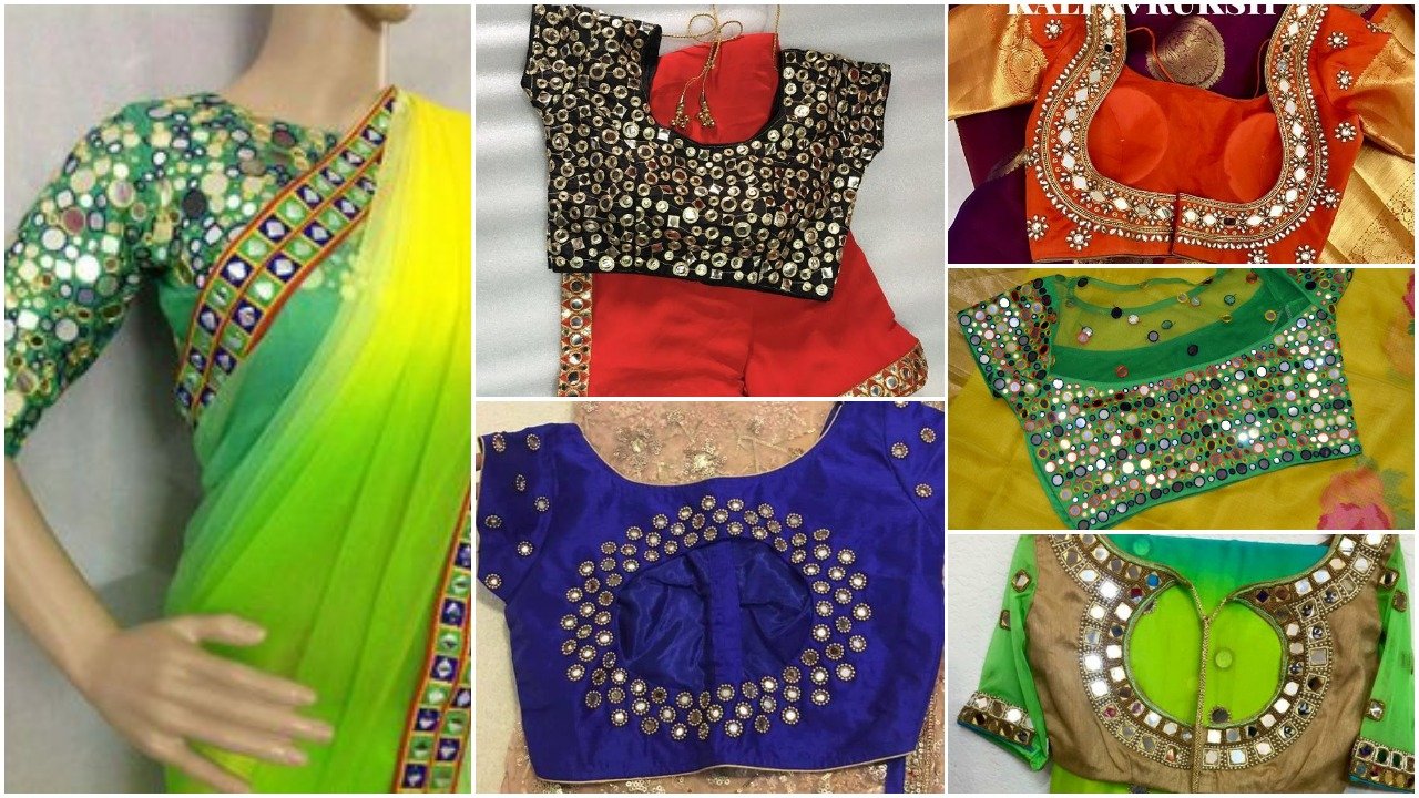 mirror work saree blouse designs a1