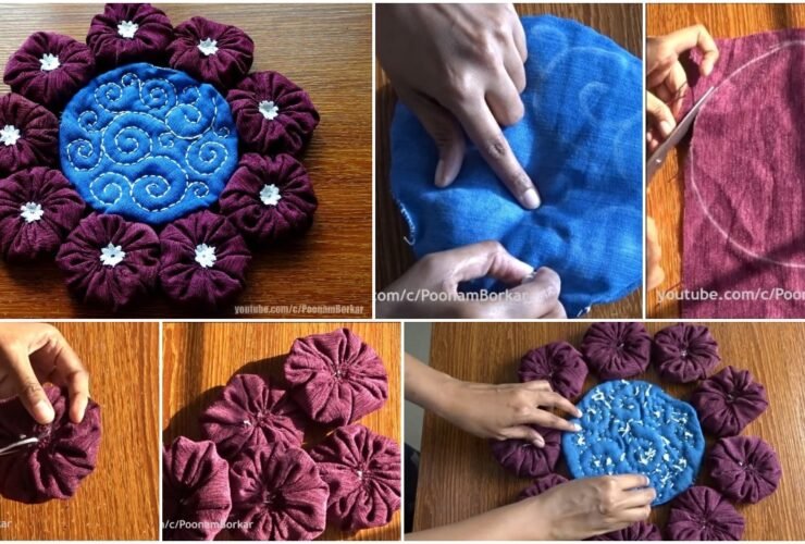 Flower shaped mat from old clothes