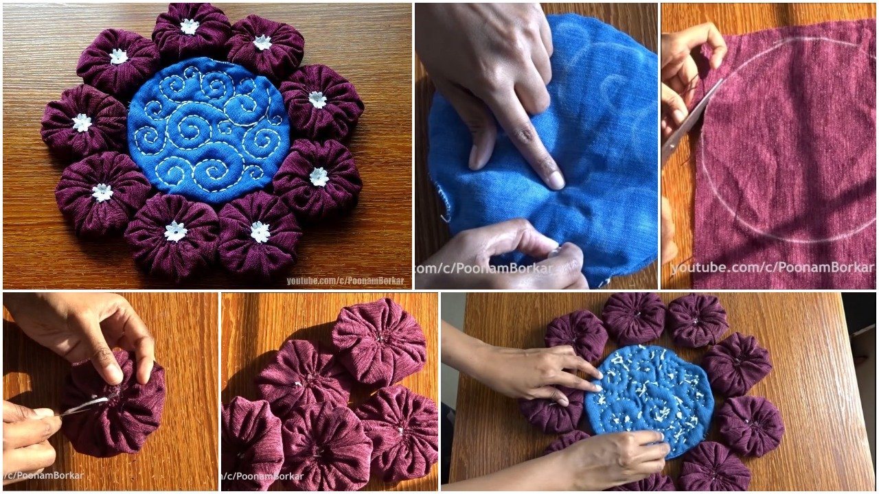 Flower shaped mat from old clothes